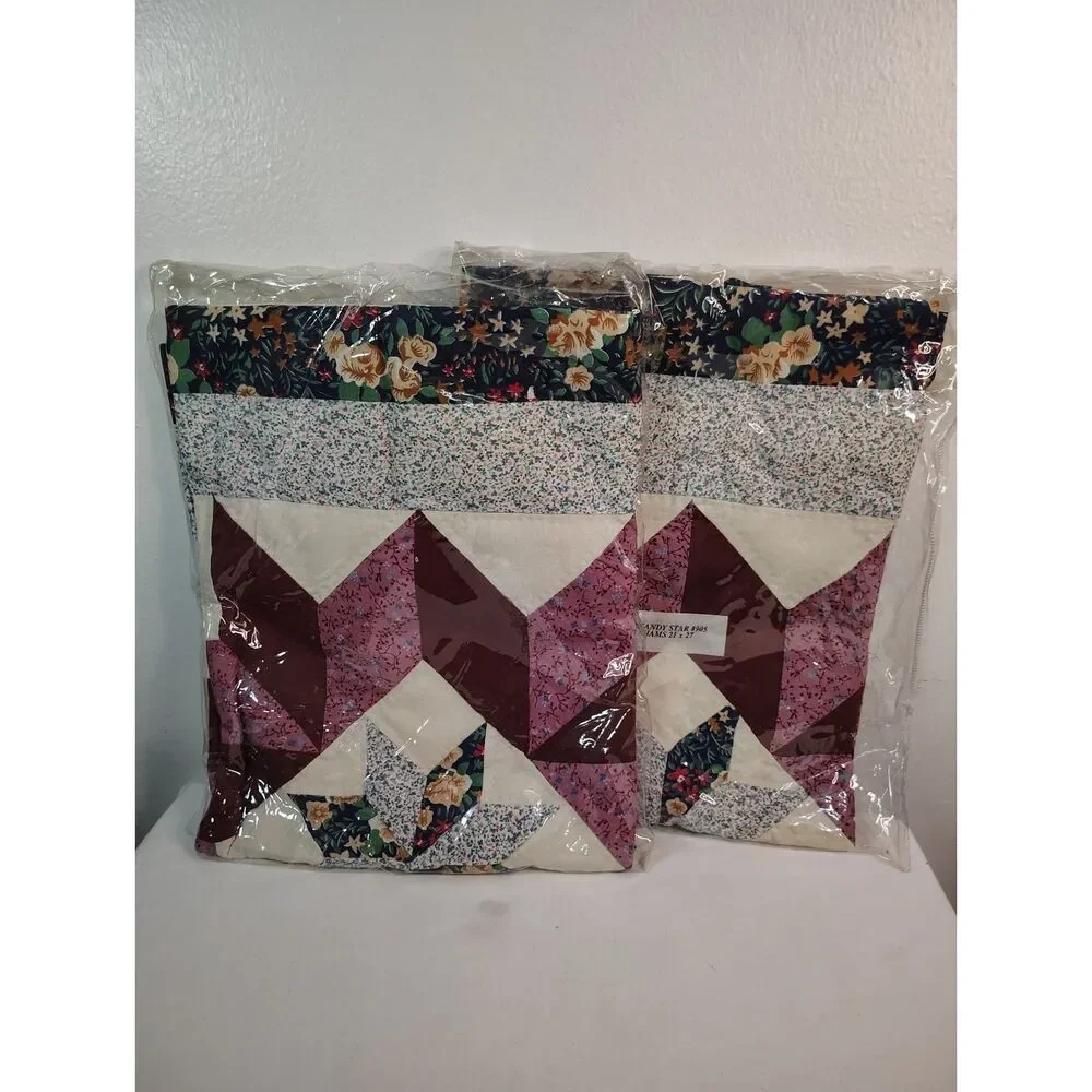 NOS Vtg Country Cottage Quilts Burgundy Star Patchwork Quilt Shams Set